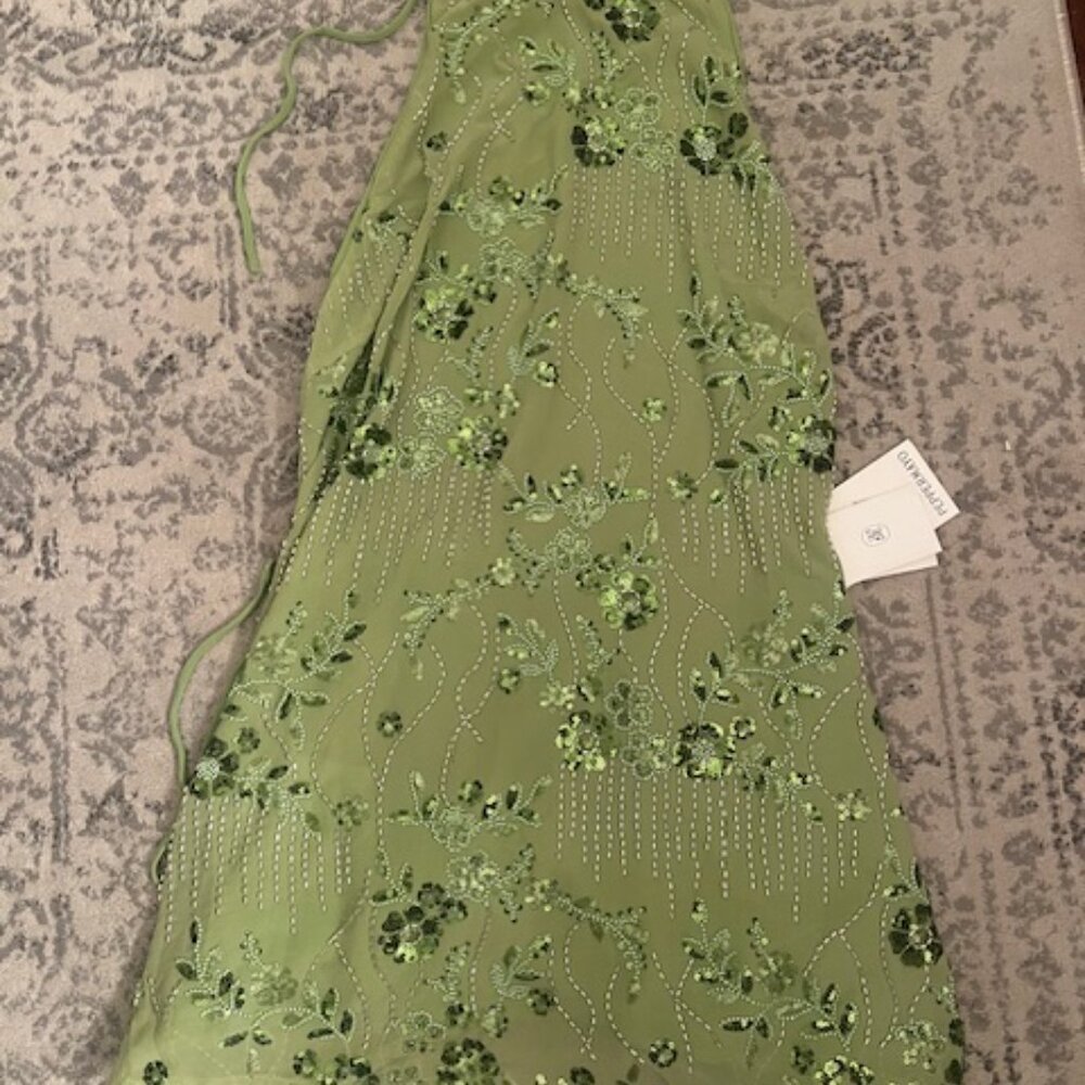 Peppermayo Lime Green Beaded Mini Halter Dress - Picture 4 of 5